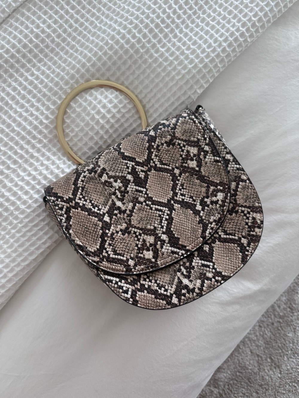 JustFab Snake-Print Mini Crossbody with Gold Ring Handle